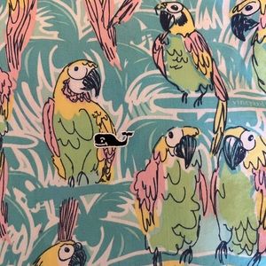 Vineyard Vines Short Sleeve L  Teal Multi Color Parrot Allover Print Whale Logo